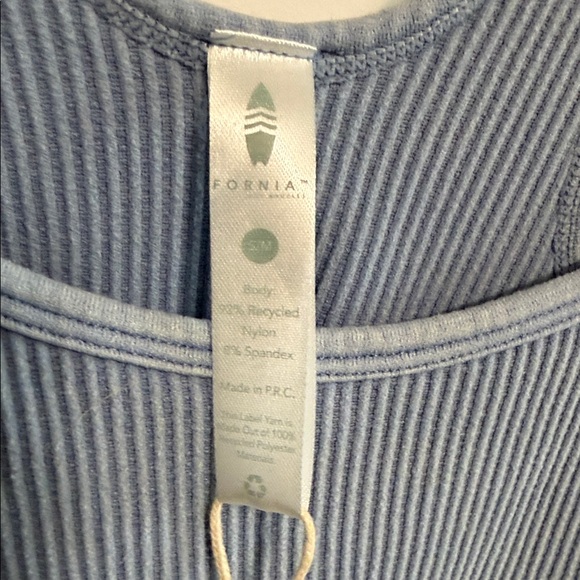 Blue Ribbed Crop Top with Ruffle Trim - Picture 3 of 5